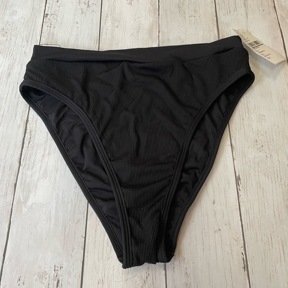 Beach Riot Black Ribbed Bikini Bottom Size L swimwear high waist slimming boho